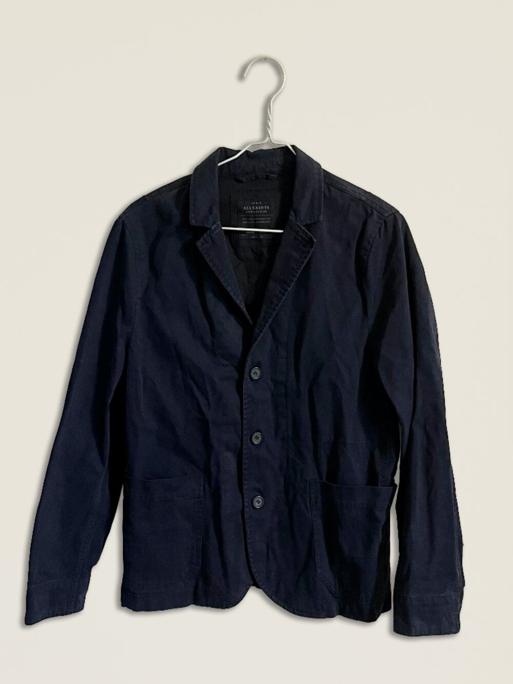 All Saints Mens Navy Blue Blazer